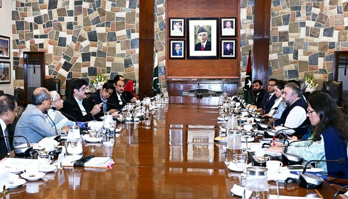 Sindh Chief Minister, Syed Murad Ali Shah chairs a meeting with World Bank Country Director, Najy Benhassine along with their respective teams, to review World Bank funded projects, at CM House in Karachi on May 15, 2025. — PPI