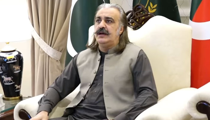Chief Minister Ali Amin Gandapur addressing the 32nd meeting of the provincial cabinet on May 15, 2025. — Screengrab via Facebook@AliAminKhanGandapurPti