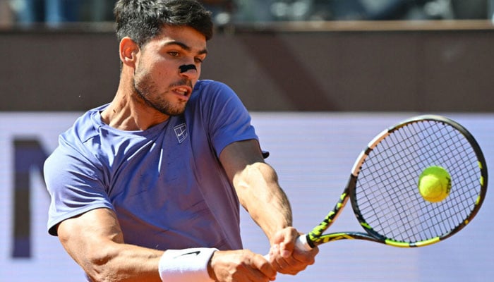 Carlos Alcaraz in action in the Italian Open final. — AFP/File