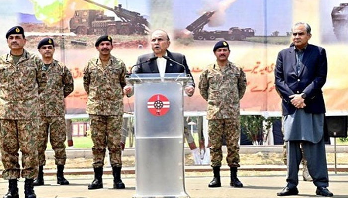 President Asif Ali Zardari addressing at the Gujranwala Cantonment, May 17, 2025. —Facebook@Bilawalhouse