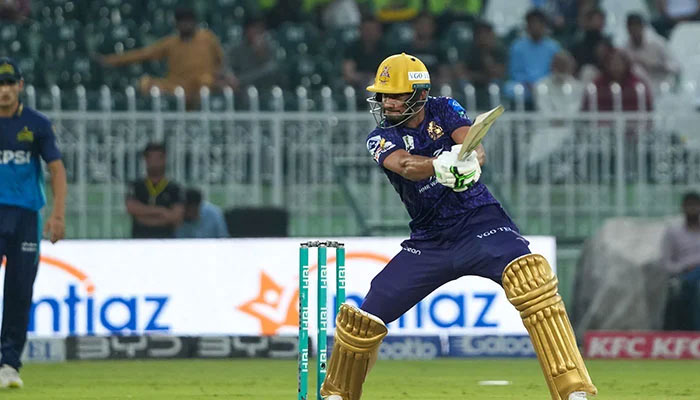 Quetta Gladiators batter Hasan Nawaz in action against Multan Sultans in 28th match of the Pakistan Super League season 10, Rawalpindi Cricket Stadium, May 18, 2025. — PCB