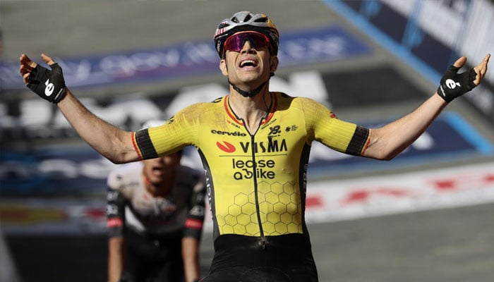 Wout van Aert celebrates his win on stage nine of the Giro. — AFP/File