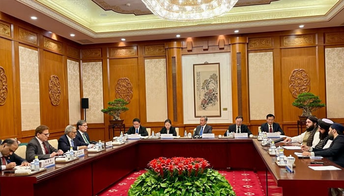 Pakistani, Chinese and Afghan officials pictured during a meeting in Beijing on May 21, 2025. — X@ForeignOfficePk