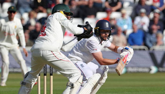 Englands Ollie Pope on the attack against Zimbabwe. — AFP/File