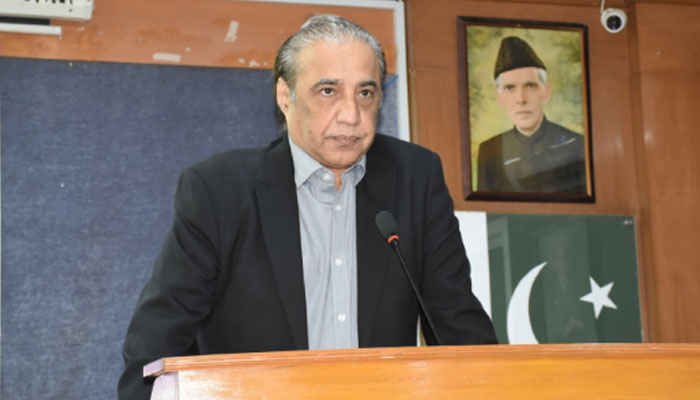 Chancellor Sir Syed University Akbar Ali Khan speaks at an event on April 20, 2025. — Instagram@sirsyeduniversityofficial