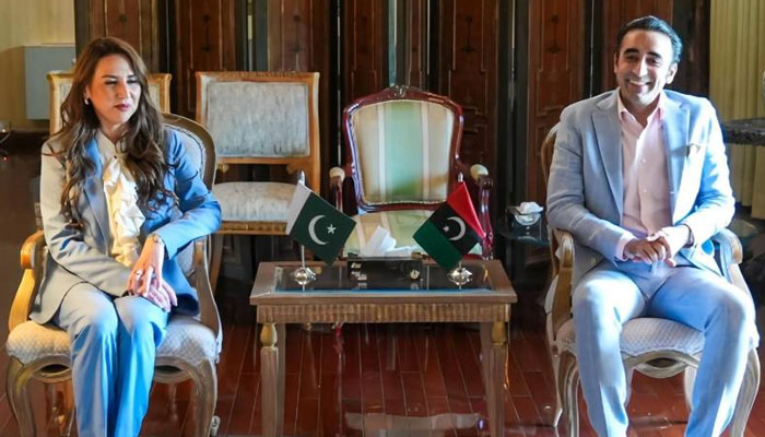 Pakistan Peoples Party Chairman Bilawal Bhutto Zardari in a meeting with US Chargé d’Affaires to Pakistan Natalie Baker (left). — ANI