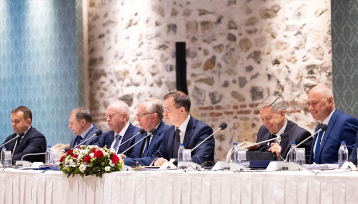 Russian delegation, led by presidential adviser Vladimir Medinsky, attend a meeting with Ukrainian delegation (not pictured) in Istanbul, Turkey, May 16, 2025. — Reuters
