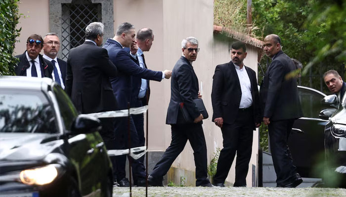 Members of the Iranian delegation leave the Omani embassy, where the fifth round of US-Iran talks takes place, in Rome, Italy, May 23, 2025.—Reuters