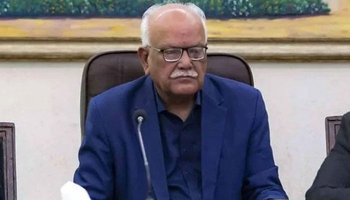 PPP leader Waqar Mehdi addresses a press conference on February 10, 2025. —Facebook@waqar.mehdi.56/File