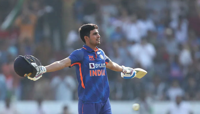 Indian batter Shubman Gill celebrating his hundred against New Zealand. — AFP/File