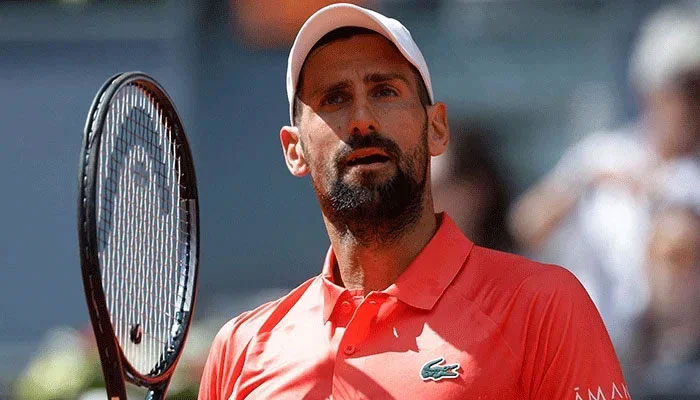 Serbias Novak Djokovic reacts during his round of 64 match against Italys Matteo Arnaldi at Park Manzanares in Madrid on April 26, 2025. — Reuters