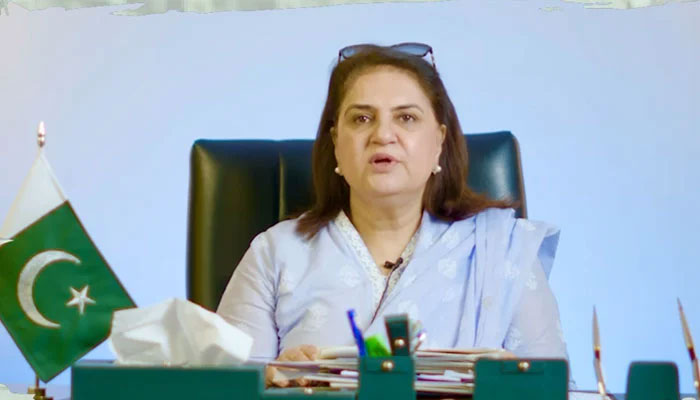 Chairperson of the Benazir Income Support Programme (BISP) Senator Rubina Khalid speaks in a video message to pay tributes to the labour force of Pakistan on May 1, 2025. — Screengrab via Facebook@officialbisp