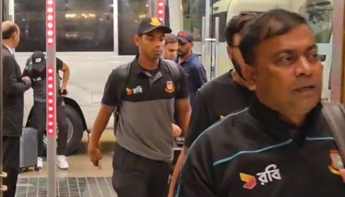 This picture shows Bangladesh squad members checking in at a private hotel in Lahore, Pakistan on May 25, 2025. — PCB