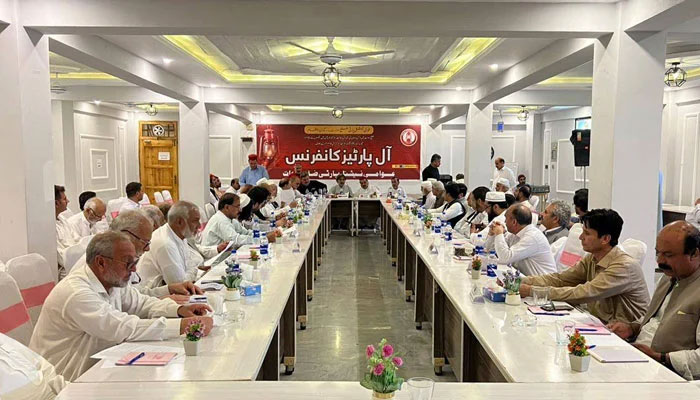Representatives of several political and social organisations attend an All Parties Conference (APC) on May 20, 2025. — Facebook@ANPswatofficial