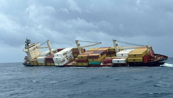 A Liberian-flagged container vessel MSC ELSA 3 sinks off Kerala Coast, India on May 24, 2025. — Reuters