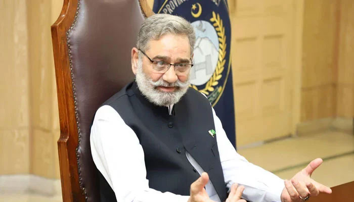 Khyber Pakhtunkhwa Assembly Speaker Babar Saleem Swati addresses an event held at the Assembly secretariat. — Facebook@BabarSaleemSwati/File