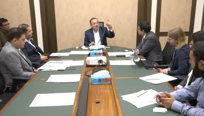 Senior Minister Sharjeel Inam Memon in a meeting with a high-level delegation from the Asian Development Bank (ADB) on May 27, 2025. — Screengrab via Facebook@sindhinfodepart