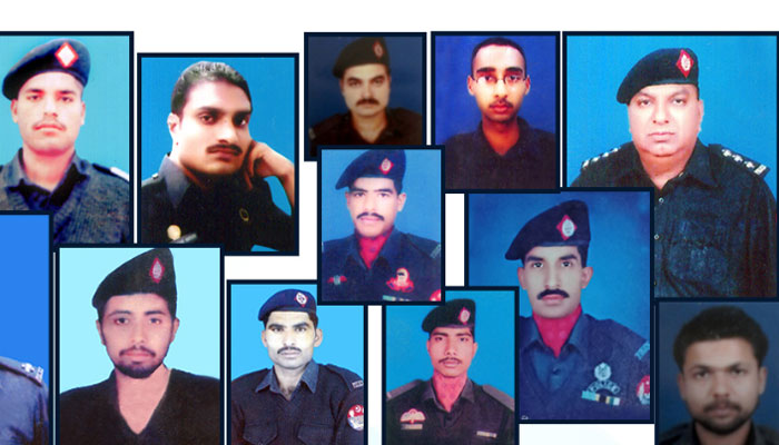 This collage taken on May 27, 2025, shows the martyrs of the suicide attack on the Rescue 15 building. — Facebook@PunjabPolicePakistanOfficial