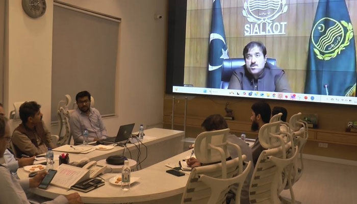 Local Government Minister Zeeshan Rafiq chairs a meeting via a video link at the Civil Secretariat on May 27, 2025. — Facebook@Zeeshan.rafique7865