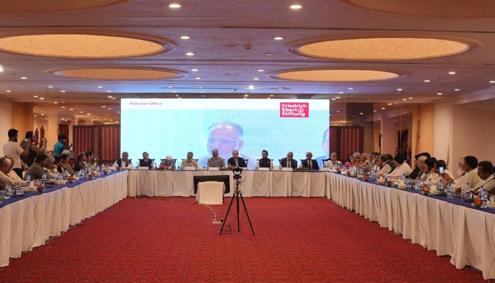 A view of the 4th National Labour Conference conducted by the Pakistan - Friedrich Ebert Stiftung (PES) Pakistan on May 27, 2025. — Facebook@chhaseeb.rehman