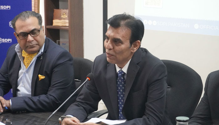Executive Director of SDPI Dr Abid Qaiyum Suleri speaking at a focused policy dialogue on ‘Enabling dairy sector transformation through smart taxation’ organised by SDPI on May 27, 2025. — Facebook@sdpipakistan
