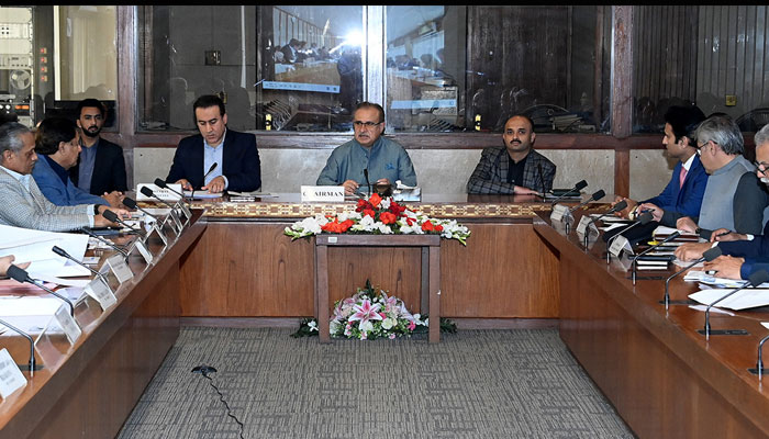 Aijaz Hussain Jakhrani chairman Standing Committee of the National Assembly on Communications chairing committee meeting at the Parliament House. —NA/File