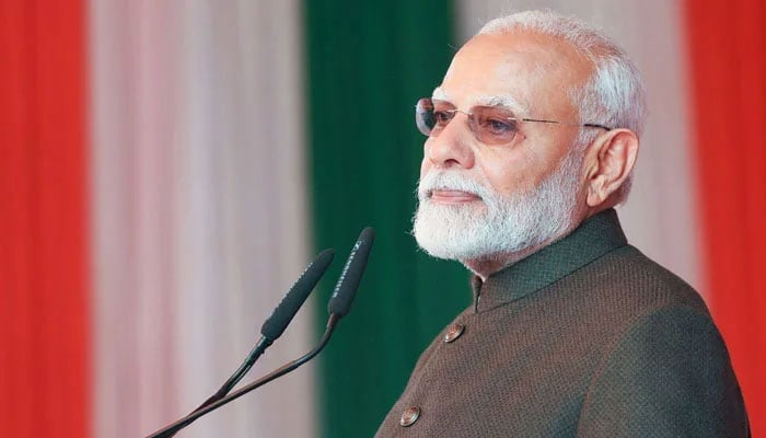 India’s Prime Minister Narendra Modi speaks during a ceremony on the occasion of Kargil Vijay Diwas at Kargil War Memorial in Drass on July 26, 2024. — AFP
