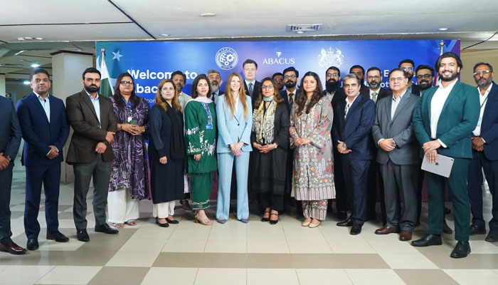 Jane Marriott CMG OBE, British High Commissioner to Pakistan(centre) posing for photo along with team of Abacus. —Facebook@AbacusGlobal/File