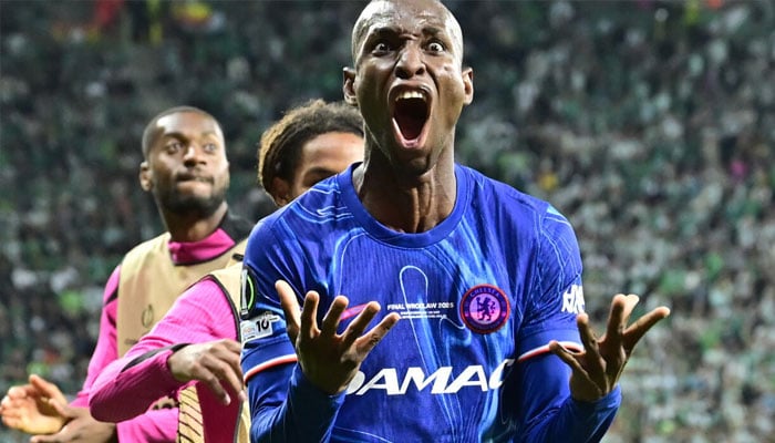 Chelseas Nicolas Jackson celebrates scoring against Real Betis in the UEFA Conference League final. — AFP/File
