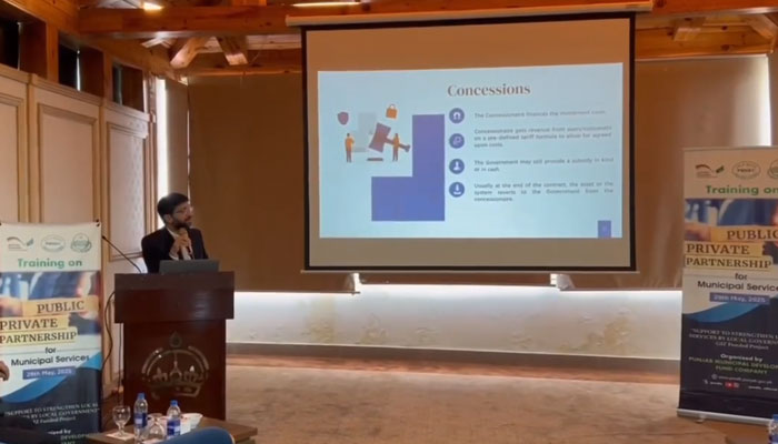 Participant speaks during a training session organised by Punjab Municipal Development Fund Company in collaboration with GIZ on May 29, 2025. — Screengrab via Facebook@PMDFC