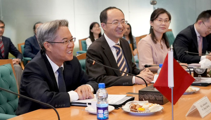 Ambassador of the People’s Republic of China to Pakistan Jiang Zaidong speaks in a meeting during his visit to the NUST on May 27, 2025. — Facebook@nustofficial
