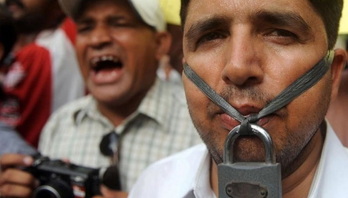 This photo shows journalists protesting against press censorship. — AFP/File