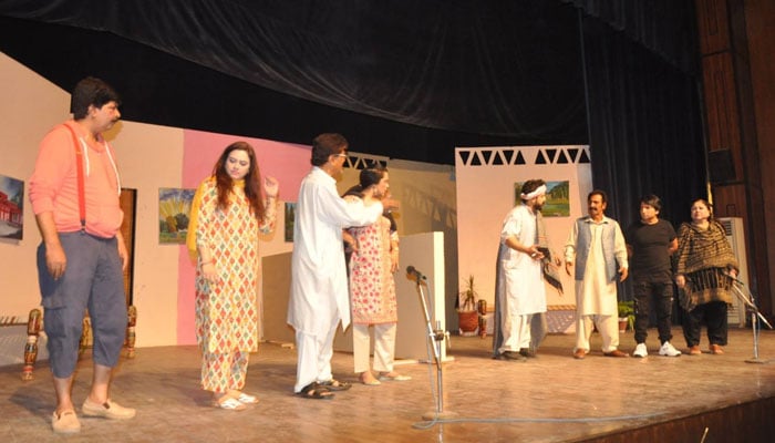 Actors perform stage drama at the fifth day of the Regional Drama Festival 2025 organised by PCA, Rawalpindi on May 30, 2025. — Facebook@artscouncilrawalpindi