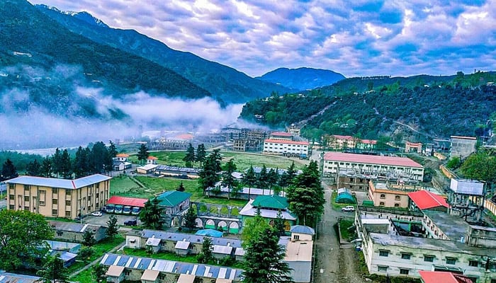 This aerial view shows SBBU Sheringal. — Facebook@Shaheed Benazir Bhutto University Sheringal -Official/File