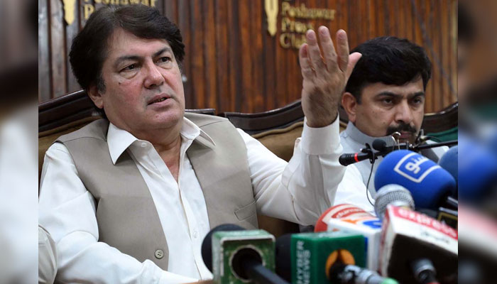 Advisor to the Chief Minister on Information, Barrister Muhammad Ali Saif addresses a press conference at the Press Club on May 30, 2025. — APP