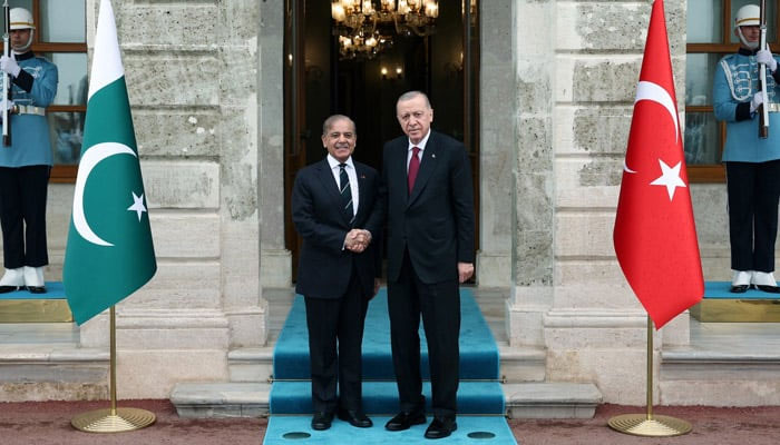 Prime Minister Shehbaz Sharif meets Turkiye President Tayyip Erdogan at Presidential Office, Istanbul, Turkiye, May 25, 2025. — X/@trpresidency