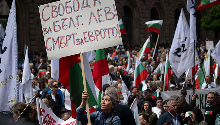 A demonstration against Bulgaria entering the Eurozone in Sofia, on May 31, 2025. —AFP