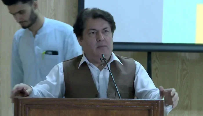 Adviser to Chief Minister on Information Barrister Muhammad Ali Saif addresses an event on June 13, 2024. — Screengrab via Facebook@BarristerDrSaif