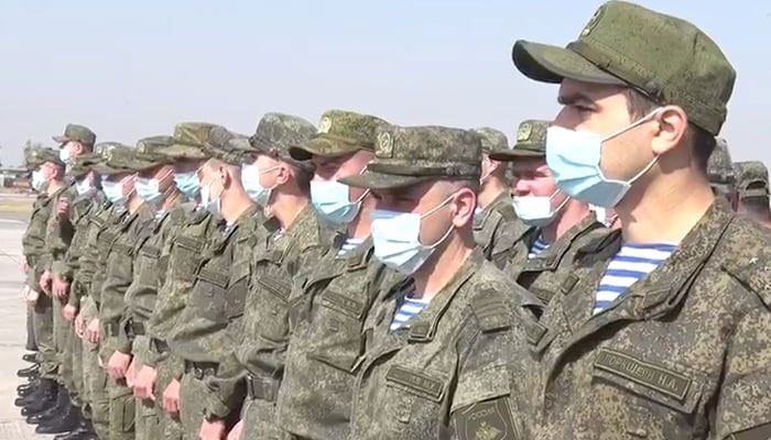 Russian military troops can be seen after they arrived in Pakistan for the Druzhba 5 exercise. — ISPR/File