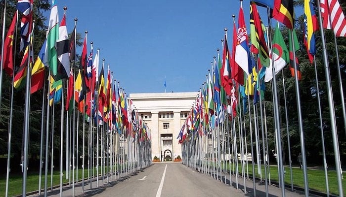 Flags of member cpuntries outside UN headquaters. —AFP/File