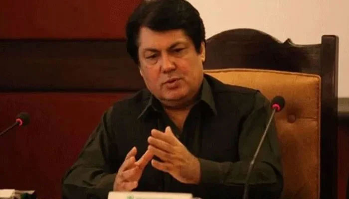 Adviser to Chief Minister on Information Barrister Muhammad Ali Saif gestures during a meeting. — APP File