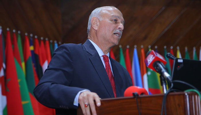 Senator Mushahid Hussain Syed speaking at a seminar held at the COMSTECH Auditorium in Islamabad on June 4, 2025. — Facebook@OIC.Comstech