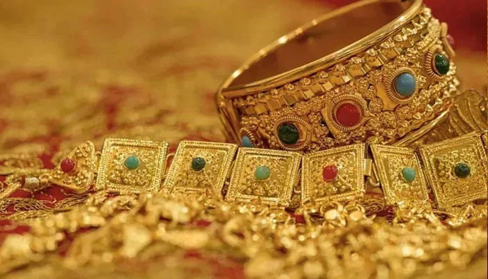 An undated image of gold jewelry displayed at a store. — AFP/File