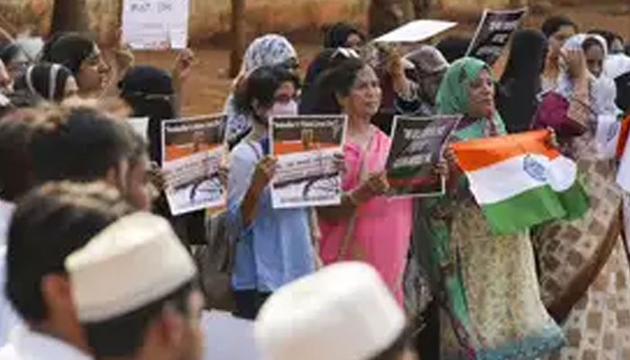 People stage a protest against the Waqf (Amendment) Act, 2025, at Freedom Park, in Bengaluru, Karnataka. — PTI/File