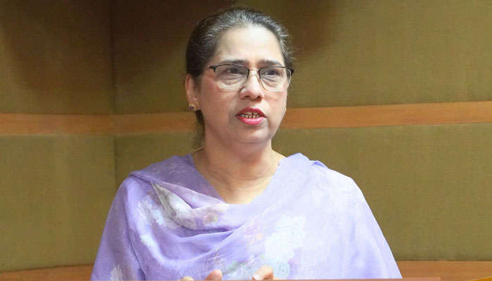 University VC prof Dr Bushra Mirza addresses an event on June 2, 2025. — Facebook@Fjwu_Official