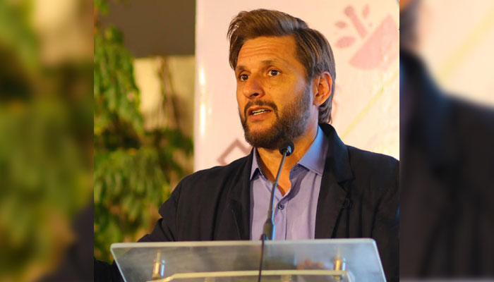 Renowned sports celebrity and charity leader Shahid Afridi addresses an event. — Facebook@ShahidAfridiOfficial10/File