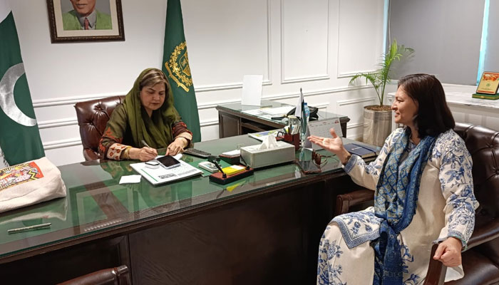 Dr Nishat Riaz, Chief Executive of Malala Fund Pakistan (right), in a meeting with Farah Naz Akbar, Parliamentary Secretary at the Ministry of Federal Education & Professional Training on June 4, 2025. — Facebook@mofept
