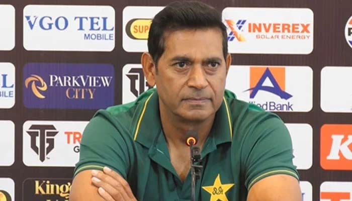 Pakistan head coach Aqib Javed addressing a presser on January 24, 2025.— Facebook@PakistanCricketBoard