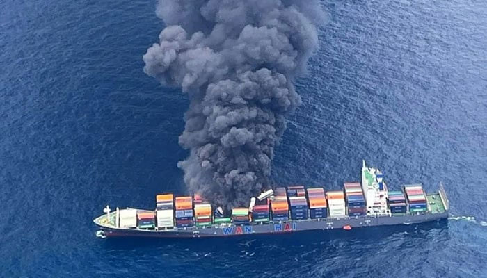 The Singapore-flagged container vessel MV Wan Hai 503 caught fire on Monday off the Indian coast. —AFP/File