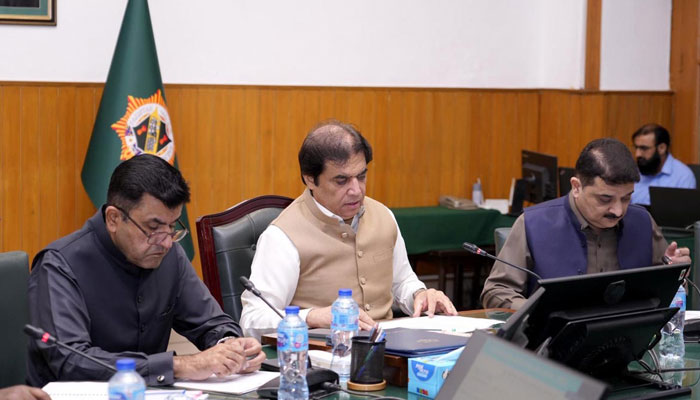 Federal Minister for Railways Muhammad Hanif Abbasi chairs an important session at the Railway Headquarters on June 11, 2025. — APP